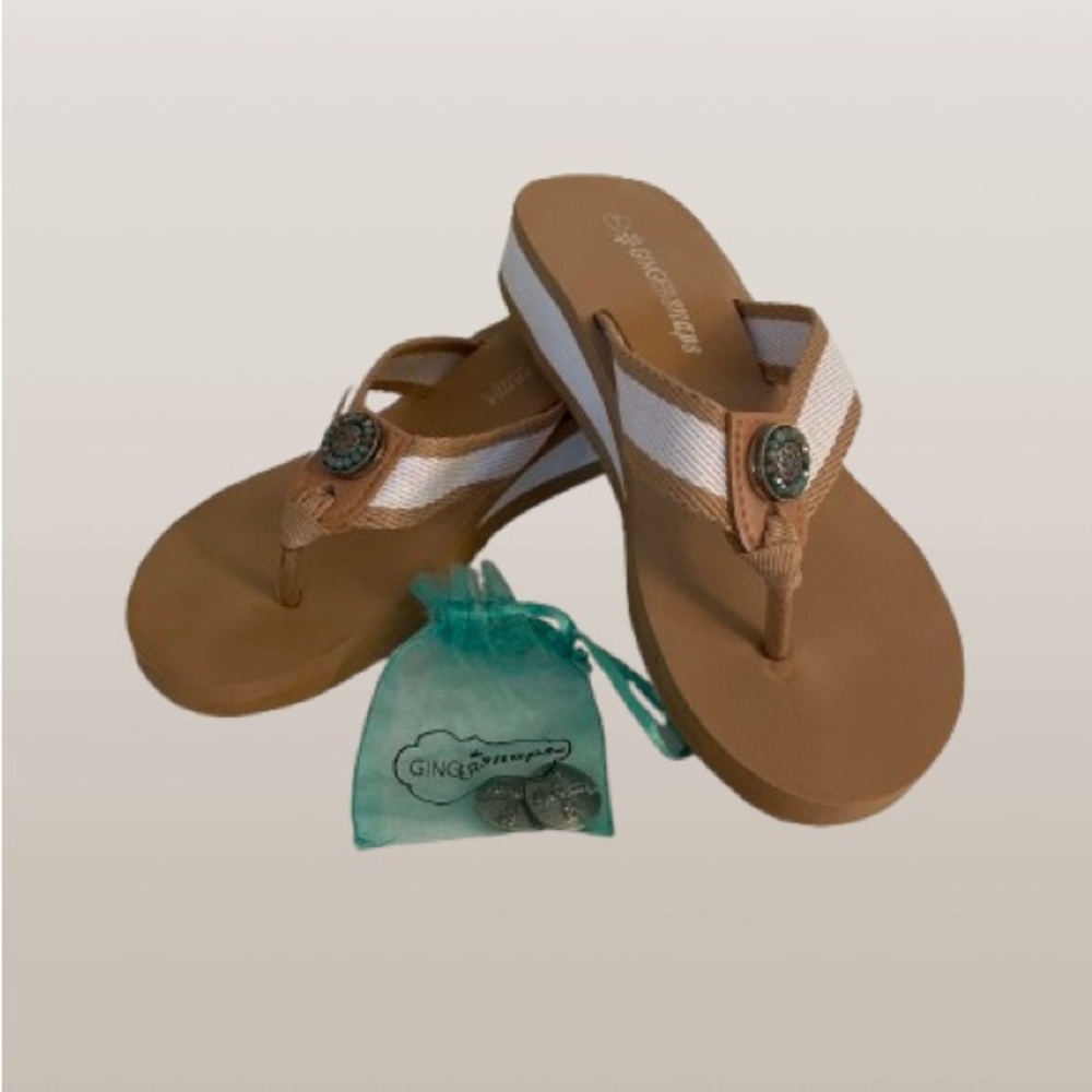 Ginger Snaps Tan and White Sandals with additional snaps
